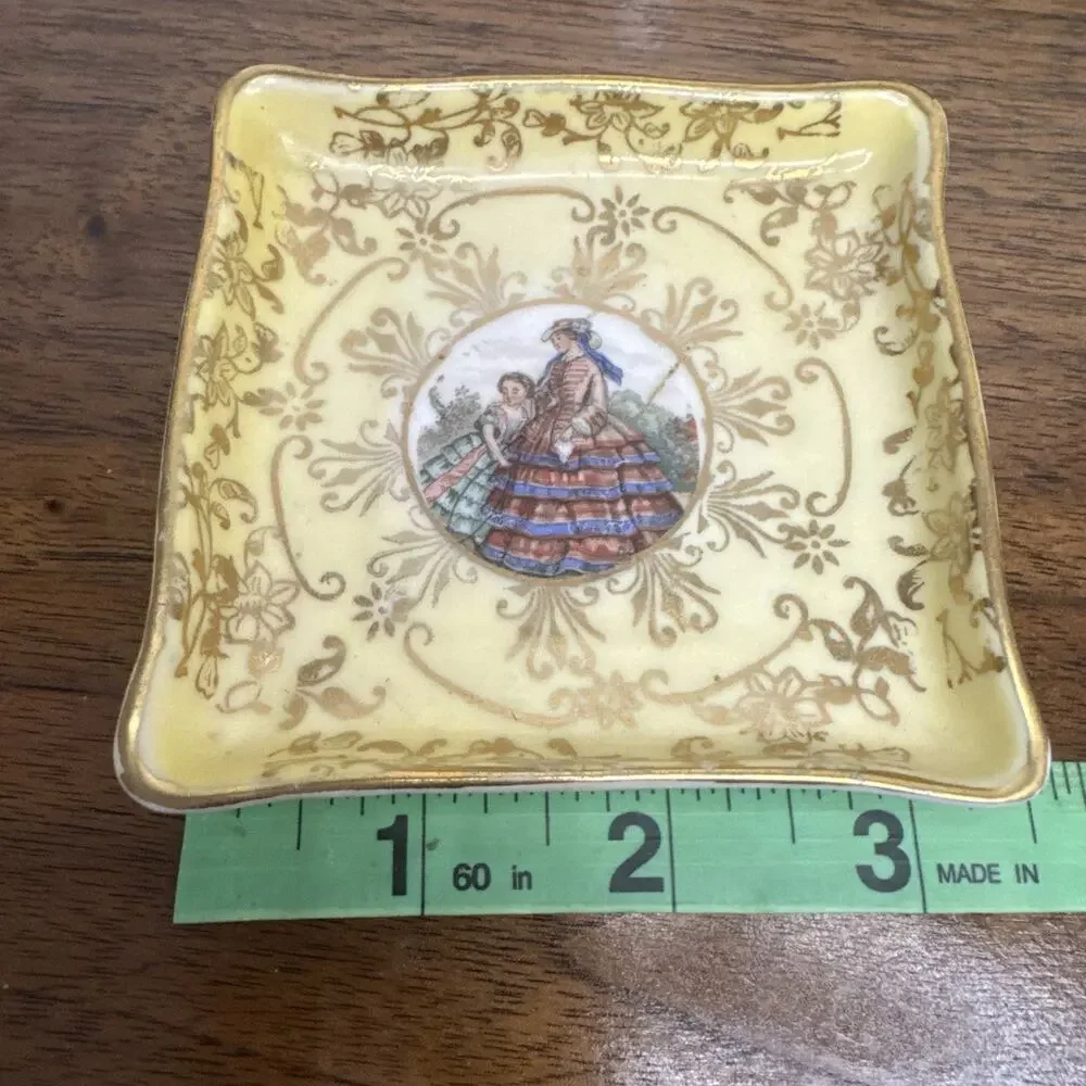 Vtg. M&R USA Porcelain Butter Pat Pin Tray Ring Dish Victorian Gold Gilt